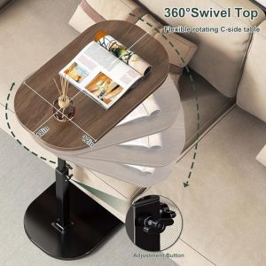 C-Shape Wood Iron Base End Table